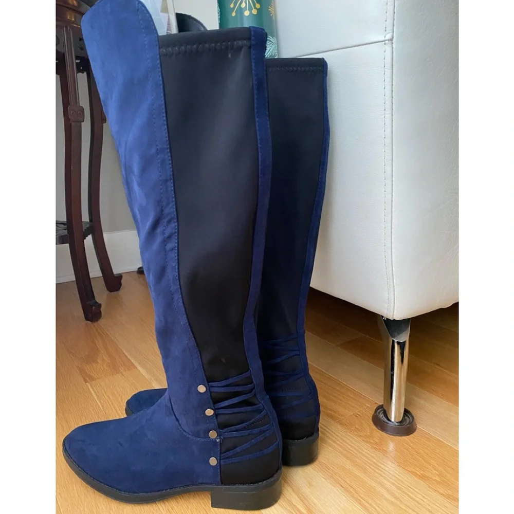 ❌SOLD❌NEW EXPRESSIONS blue suede knee high boots size 6 - Picture 5 of 7